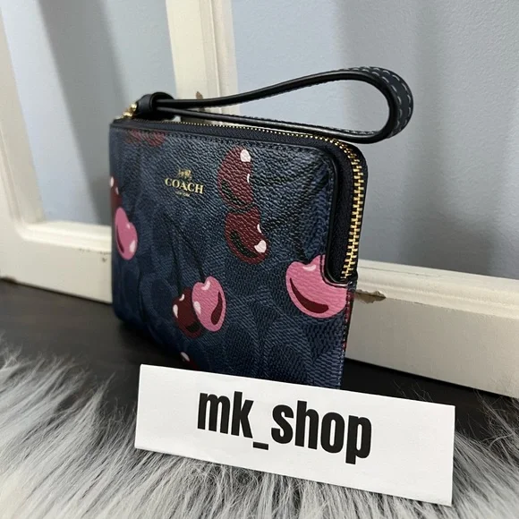 COACH Signature Corner Zip Wristlet Cherry Print - Picture 5 of 12